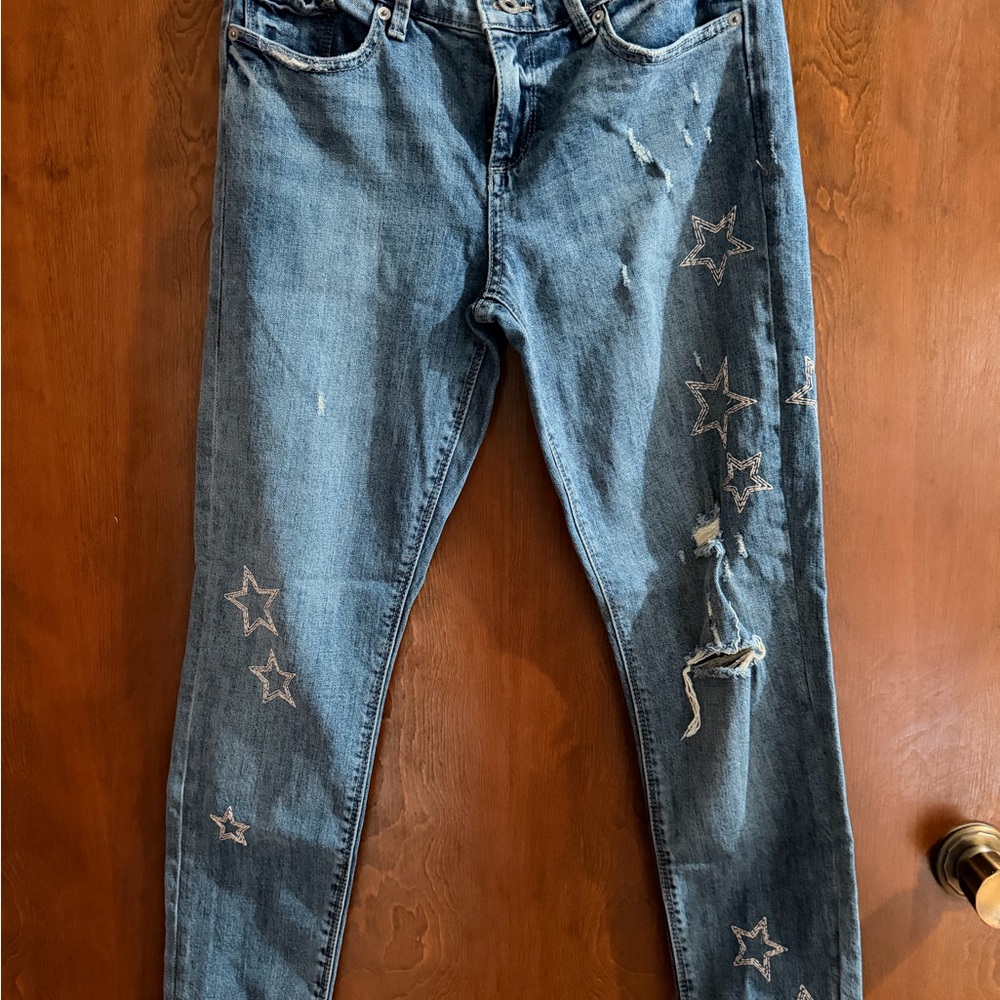 Lucky Brand Blue Skinny Jeans with Star Embroidery